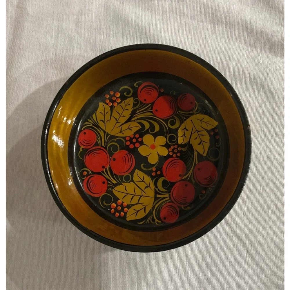 Vintage Russian Khokhloma Lacquer Wooden 8.5